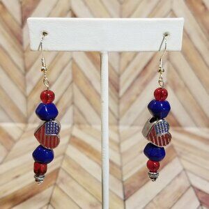 Handmade Heart Flag Patriotic Dangling Earrings